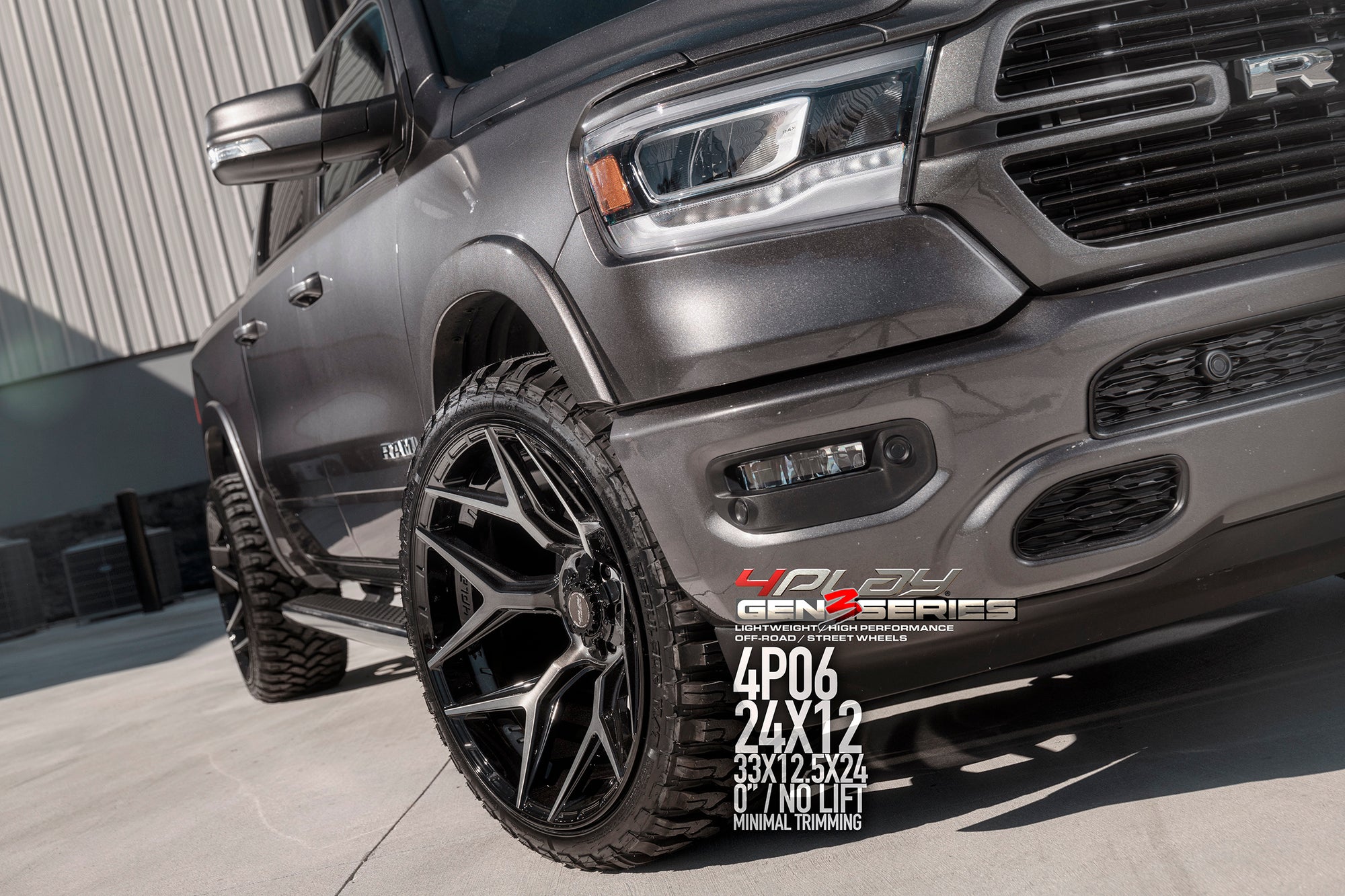 Dodge Ram with 24×12 Wheels 4P06 Gen 3 and 33x12.5x24 Tires
