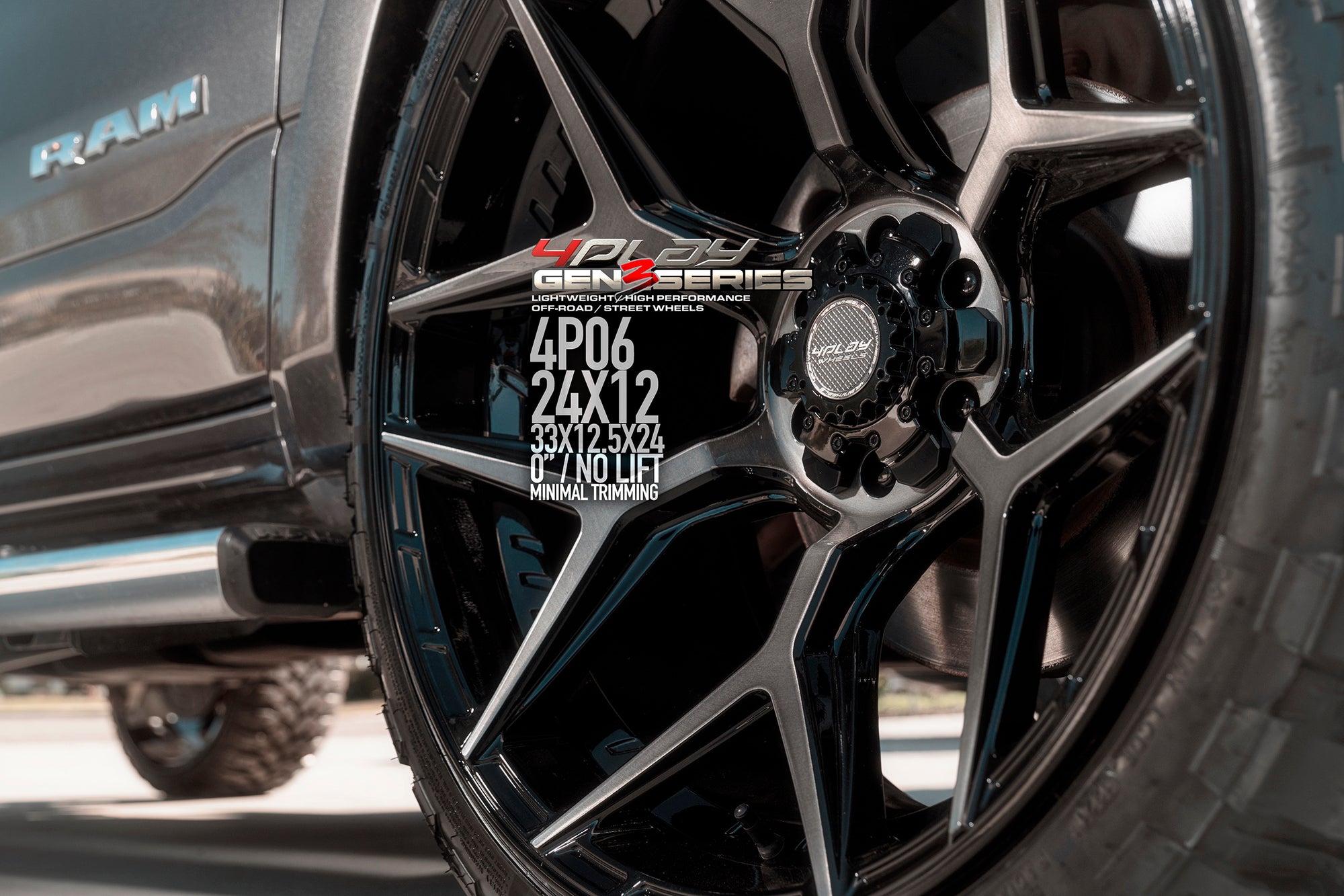 Dodge Ram 24×12 Wheels 4P06 Gen 3 and 33×12.5×24 Tires