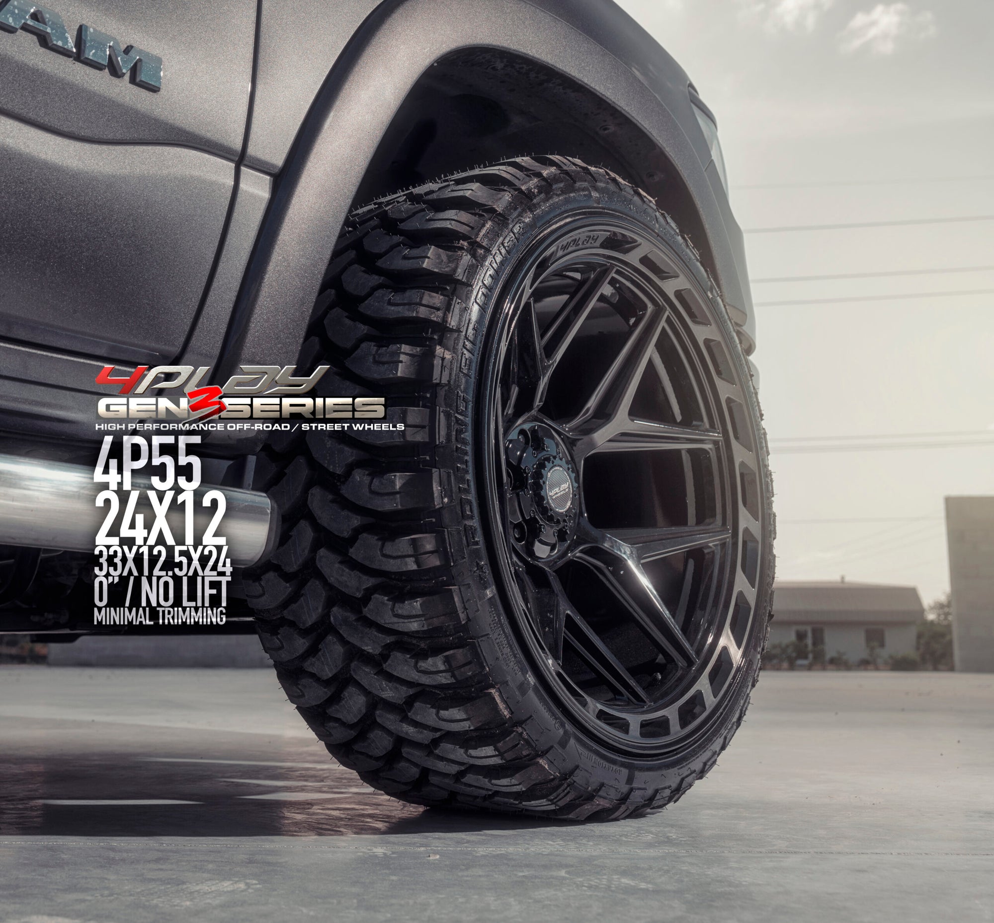 Dodge Ram 24×12 Wheels 4P55 Gen 3 and 33×12.5×24 Tires