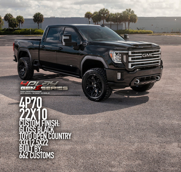 GMC Sierra 2500 with 22×10 Wheels 4P70 Gen 2 and 33×12.5×22 Tires
