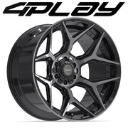 Set(4) 22x12 4P06 Gloss Black Brushed with Tinted Clear - 6x135 &amp; 6x139.7 -44ET
