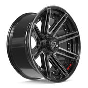 Set(4) 22x10 4P08 Gloss Black Brushed with Tinted Clear - 6x135 &amp; 6x139.7 -18ET