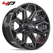 Set(4) 20x9 4P80R Gloss Black Brushed with Tinted Clear - 8x180 +0ET