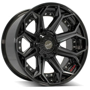 Set(4) 22x10 4P80R Gloss Black Brushed with Tinted Clear - 5x127 &amp; 5x139.7 -24ET with 33x12.50r22 Sailun TerraMax RT Tires &amp; TPMS