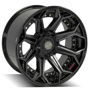 Set(4) 22x10 4P80R Gloss Black Brushed with Tinted Clear - 5x127 &amp; 5x139.7 -24ET