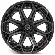 Set(4) 22x10 4P80R Gloss Black Brushed with Tinted Clear - 5x127 &amp; 5x139.7 -24ET with 285/45r22 Sailun TerraMax RT Tires &amp; TPMS
