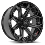 Set(4) 22x10 4P80R Gloss Black Brushed with Tinted Clear - 5x127 &amp; 5x139.7 -24ET with 285/45r22 Sailun TerraMax RT Tires &amp; TPMS