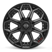Set(4) 22x10 4P80R Gloss Black Brushed with Tinted Clear - 6x135 &amp; 6x139.7 -18ET with 285/45r22 Goodyear Eagle Touring Tires