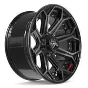 Set(4) 22x10 4P80R Gloss Black Brushed with Tinted Clear - 6x135 &amp; 6x139.7 -18ET with 33x12.50r22 Sailun TerraMax RT Tires