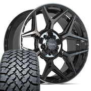 Set(4) 20x9 4P06 Gloss Black Brushed with Tinted Clear - 5x127 &amp; 5x139.7 +0ET with 275/55r20 TBB TS-37 AT Tires