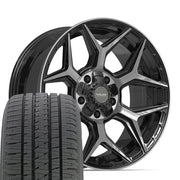 Set(4) 20x9 4P06 Gloss Black Brushed with Tinted Clear - 5x127 &amp; 5x139.7 +0ET with 275/55r20 Bridgestone Dueler Alenza HL Plus Tires