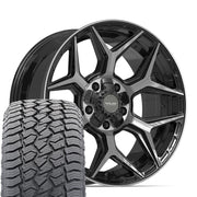Set(4) 20x9 4P06 Gloss Black Brushed with Tinted Clear - 5x127 &amp; 5x139.7 +0ET with 275/55r20 Sailun TerraMax AT2 Tires