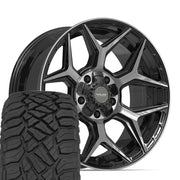 Set(4) 20x9 4P06 Gloss Black Brushed with Tinted Clear - 5x127 &amp; 5x139.7 +0ET with 275/55r20 Sailun TerraMax RT Tires