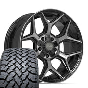 Set(4) 20x9 4P06 Gloss Black Brushed with Tinted Clear - 5x127 &amp; 5x139.7 +0ET with 275/55r20 TBB TS-37 AT Tires
