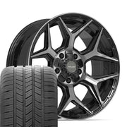 Set(5) 20x9 4P06 Gloss Black Brushed with Tinted Clear - 5x127 &amp; 5x139.7 +0ET with 275/55r20 Goodyear Eagle LS2 Tires