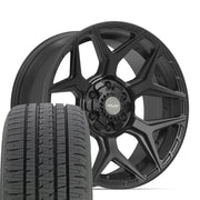 Set(4) 20x9 4P06 Satin Black - 6x135 &amp; 6x139.7 +0ET with 275/55r20 Bridgestone Dueler Alenza HL Plus Tires