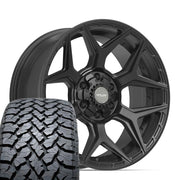 Set(4) 20x9 4P06 Satin Black - 6x135 &amp; 6x139.7 +0ET with 275/55r20 TBB TS-37 AT Tires
