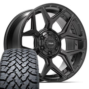 Set(4) 20x9 4P06 Satin Black - 6x135 &amp; 6x139.7 +0ET with 275/55r20 TBB TS-37 AT Tires
