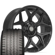 Set(4) 22x9 4P06 Satin Black - 6x135 &amp; 6x139.7 +12ET with 285/45r22 Goodyear Eagle Touring Tires