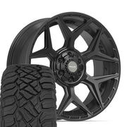 Set(4) 22x9 4P06 Satin Black - 6x135 &amp; 6x139.7 +12ET with 33x12.50r22 Sailun TerraMax RT Tires