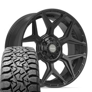 Set(4) 22x9 4P06 Satin Black - 6x135 &amp; 6x139.7 +12ET with 33x12.50r22 TBB TS-57 RT Tires