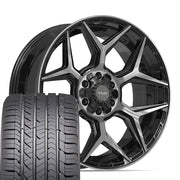 Set(4) 22x9 4P06 Gloss Black Brushed with Tinted Clear - 6x135 &amp; 6x139.7 +12ET with 285/45r22 Goodyear Eagle Sport Tires