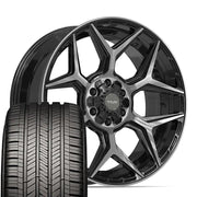 Set(4) 22x9 4P06 Gloss Black Brushed with Tinted Clear - 6x135 &amp; 6x139.7 +12ET with 285/45r22 Goodyear Eagle Touring Tires