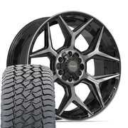 Set(4) 22x9 4P06 Gloss Black Brushed with Tinted Clear - 6x135 &amp; 6x139.7 +12ET with 285/45r22 Sailun TerraMax AT2 Tires