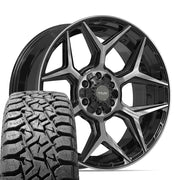 Set(4) 22x9 4P06 Gloss Black Brushed with Tinted Clear - 6x135 &amp; 6x139.7 +12ET with 33x12.50r22 TBB TS-57 RT Tires