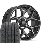 Set(4) 22x10 4P06 Gloss Black Brushed with Tinted Clear - 5x127 &amp; 5x139.7 -18ET with 285/45r22 Bridgestone Dueler Alenza HL Tires
