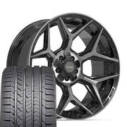 Set(4) 22x10 4P06 Gloss Black Brushed with Tinted Clear - 5x127 &amp; 5x139.7 -18ET with 285/45r22 Goodyear Eagle Sport Tires