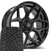 Set(4) 22x10 4P06 Gloss Black Brushed with Tinted Clear - 5x127 &amp; 5x139.7 -18ET with 33x12.50r22 Sailun TerraMax RT Tires