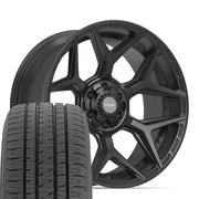 Set(4) 22x10 4P06 Satin Black - 6x135 &amp; 6x139.7 -18ET with 285/45r22 Bridgestone Dueler Alenza HL Tires