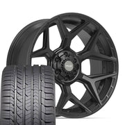 Set(4) 22x10 4P06 Satin Black - 6x135 &amp; 6x139.7 -18ET with 285/45r22 Goodyear Eagle Sport Tires