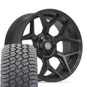 Set(4) 22x10 4P06 Satin Black - 6x135 &amp; 6x139.7 -18ET with 285/45r22 Sailun TerraMax AT2 Tires