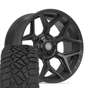 Set(4) 22x10 4P06 Satin Black - 6x135 &amp; 6x139.7 -18ET with 285/45r22 Sailun TerraMax RT Tires