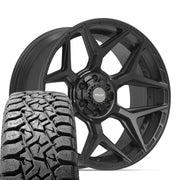 Set(4) 22x10 4P06 Satin Black - 6x135 &amp; 6x139.7 -18ET with 33x12.50r22 TBB TS-57 RT Tires