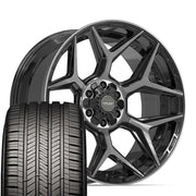 Set(4) 22x10 4P06 Gloss Black Brushed with Tinted Clear - 6x135 &amp; 6x139.7 -18ET with 285/45r22 Goodyear Eagle Touring Tires
