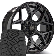 Set(4) 22x10 4P06 Gloss Black Brushed with Tinted Clear - 6x135 &amp; 6x139.7 -18ET with 285/45r22 Sailun TerraMax RT Tires