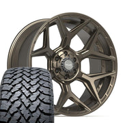 Set(4) 22x10 4P06 Satin Bronze - 6x135 &amp; 6x139.7 -18ET with 285/45r22 TBB TS-37 AT Tires