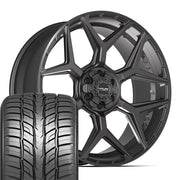 Set(4) 24x10 4P06 Satin Black - 6x135 &amp; 6x139.7 +18ET with 295/35r24 Sailun Atrezzo SVR LX+ Tires