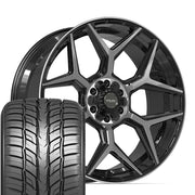 Set(4) 24x10 4P06 Gloss Black Brushed with Tinted Clear - 6x135 &amp; 6x139.7 +18ET with 295/35r24 Sailun Atrezzo SVR LX+ Tires