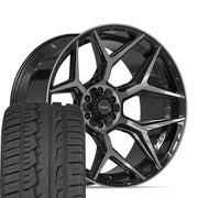 Set(4) 24x12 4P06 Gloss Black Brushed with Tinted Clear - 6x135 &amp; 6x139.7 -44ET with 305/35r24 Ironman iMove GEN 2 Tires