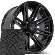 Set(4) 22x10 4P08 Gloss Black Brushed with Tinted Clear - 5x127 &amp; 5x139.7 -24ET with 285/45r22 Sailun TerraMax RT Tires