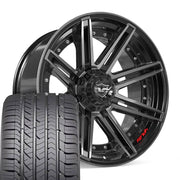 Set(4) 22x10 4P08 Gloss Black Brushed with Tinted Clear - 6x135 &amp; 6x139.7 -18ET with 285/45r22 Goodyear Eagle Sport Tires