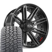 Set(4) 22x10 4P08 Gloss Black Brushed with Tinted Clear - 6x135 &amp; 6x139.7 -18ET with 285/45r22 Sailun TerraMax AT2 Tires