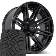 Set(4) 22x10 4P08 Gloss Black Brushed with Tinted Clear - 6x135 &amp; 6x139.7 -18ET with 285/45r22 Sailun TerraMax RT Tires