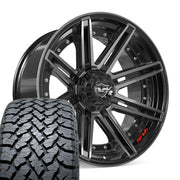 Set(4) 22x10 4P08 Gloss Black Brushed with Tinted Clear - 6x135 &amp; 6x139.7 -18ET with 285/45r22 TBB TS-37 AT Tires