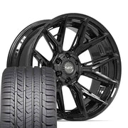 Set(4) 22x10 4P40 Gloss Black - 6x135 &amp; 6x139.7 -18ET with 285/45r22 Goodyear Eagle Sport Tires