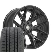 Set(4) 22x10 4P40 Satin Black - 6x135 &amp; 6x139.7 -18ET with 285/45r22 Bridgestone Dueler Alenza HL Tires